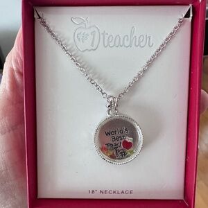 #1 World's Best Teacher Silver Tone Floating Pendant Necklace 18”